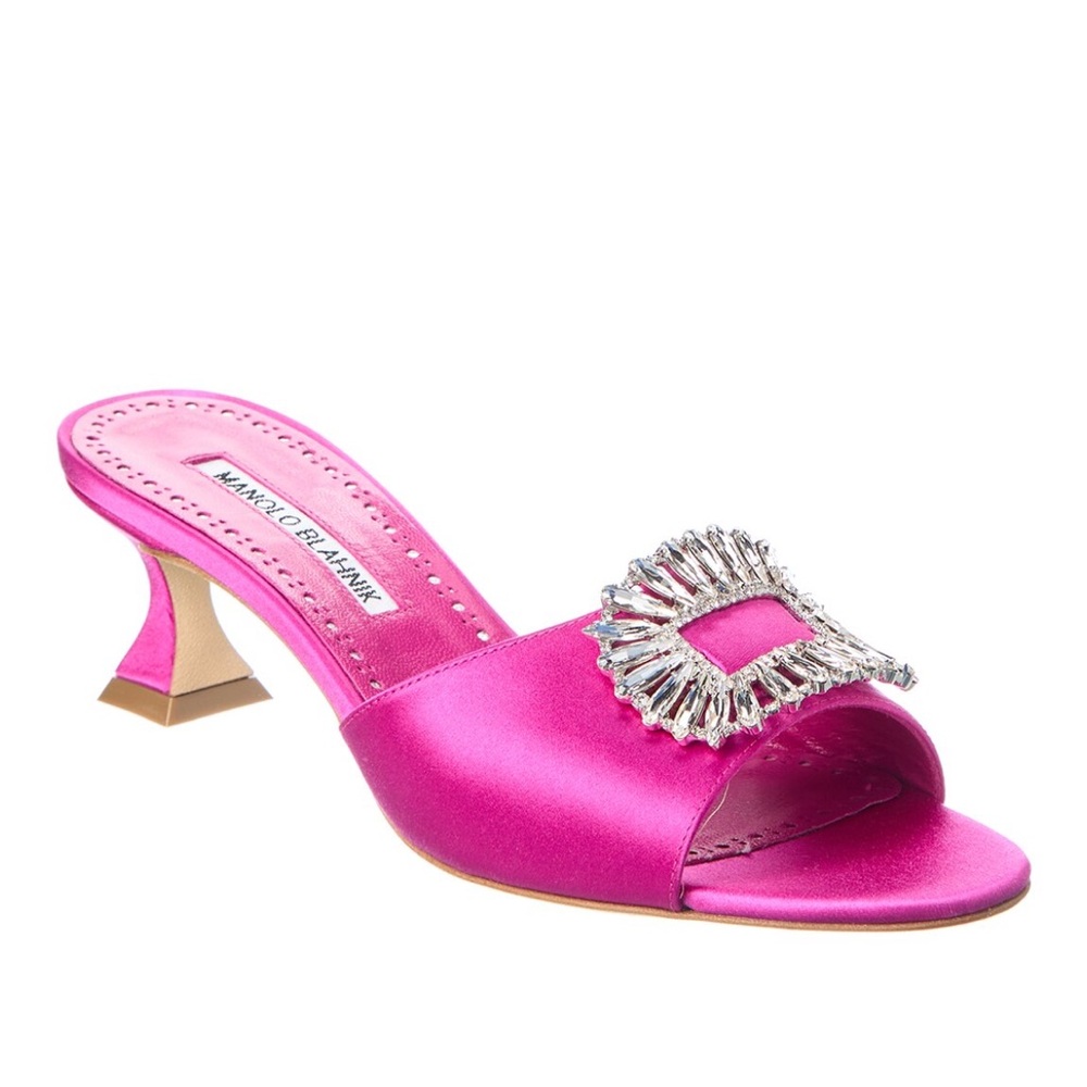 Manolo Blahnik Hot Pink Satin low heel sandals